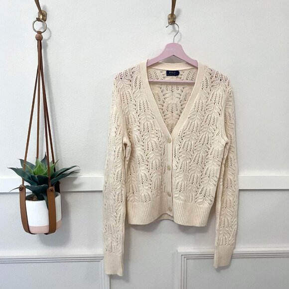 POLO Ralph Lauren Alpaca Wool Sweater Cardigan Cream Size L - Picture 1 of 6
